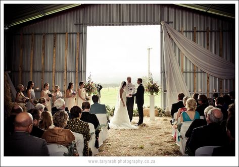 Machine Shed Wedding, Shed Wedding Reception, Hay Shed, Tulle Draping, Shed Wedding, Open Air Wedding, Rustic Shed, Backyard Wedding Ceremony, Small Backyard Wedding