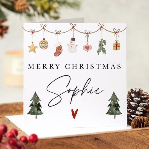 Send festive cheer with this personalised Merry Christmas card, featuring their name and charming Xmas tree and ornament icons. Perfect for her, him, or your best friend, it's a thoughtful way to wish your bestie a joyful holiday season. A delightful keepsake for Christmas celebrations! This personalised card is made from luxurious, 300gsm lightly textured cardstock and is accompanied by a premium white envelope. Please double-check all spelling and grammar, as we cannot be held accountable for Step Mum, Step Daughter, Merry Christmas Card, Spelling And Grammar, Mother In Law, Personalized Card, Xmas Cards, White Envelope, Xmas Tree