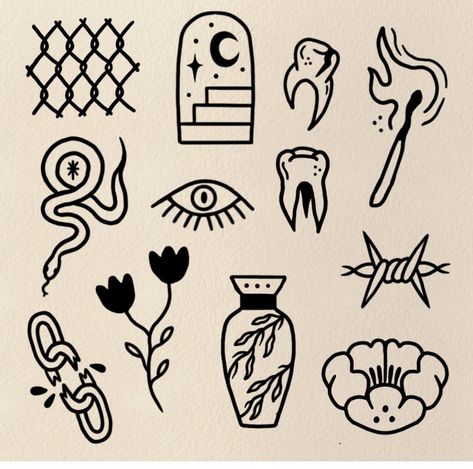 Tattoo Lines, Traditional Tattoo Outline, Gap Filler Tattoo, Handpoke Tattoo, Stick N Poke Tattoo, Art Time, Tattoo Traditional, Tattoo Flash Sheet, Scrapbook Printing