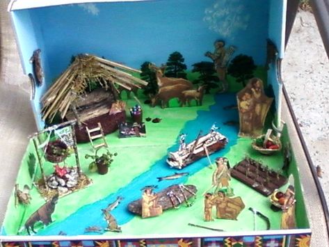 SEMINOLE SHOEBOX DIORAMA       OF THE EASTERN WOODLANDS...... 4th grade Stone Age Activities, Indian Project, Diorama Kids, Native American Projects, Maternelle Grande Section, Woodland Indians, Egypt Project, Social Studies Projects, Eastern Woodlands