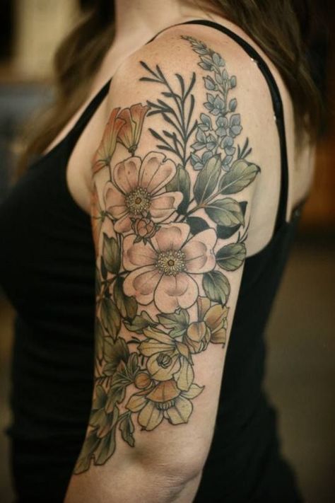 .. Wildflowers Tattoo, Wildflower Tattoo, Wonderland Tattoo, Flower Sleeve, Plant Tattoo, Make Tattoo, Botanical Tattoo, 1 Tattoo, Tattoo Feminina