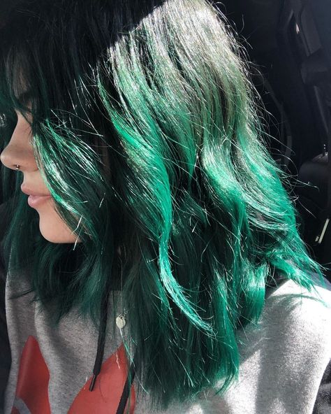 Cerulean Sea Hair Color, Cerulean Sea Hair, Dark Hair With Green Highlights, Brown Hair Green Highlights, Green Highlights Hair, Dark Hair With Colored Highlights, Sea Green Hair, Hair Swatches, Dark Teal Hair