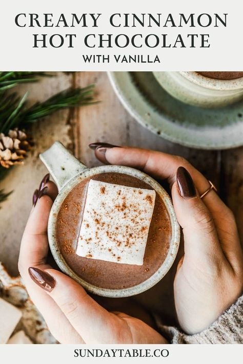 This homemade cinnamon hot chocolate is perfect for Christmas and wintertime! With cocoa powder, semisweet chocolate, vanilla, and cinnamon, it's the best hot chocolate ever. The recipe is easy and comes together quickly on the stove. You can also keep it warm in the crockpot! Serve this hot chocolate with marshmallows, candy canes or just on its own. You can also make it for one or for a crowd. It's the perfect addition to a hot chocolate bar at a party. This hot cocoa with cinnamon is amazing! Cinnamon Hot Chocolate, Hot Chocolate With Marshmallows, Chocolate With Marshmallows, The Best Hot Chocolate, Best Hot Chocolate, Special Drinks, Hot Chocolate Bar, Hot Chocolate Marshmallows, Mexican Hot Chocolate