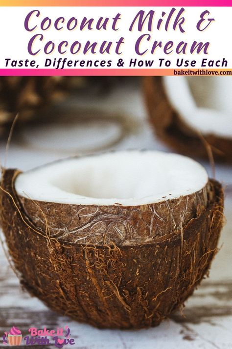 Fresh coconut on wooden surface with text header for coconut milk vs coconut cream article. Coconut Milk Uses, Cream Of Coconut, Condensed Coconut Milk, Lean Belly Juice, Belly Juice, 7 Day Meal Plan, Muscle Food, Home Beauty Tips, Lean Belly