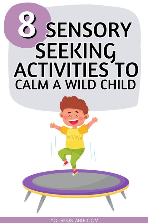 Use sensory seeking activities to calm and organize sensory seeking behaviors in your “wild” child or toddler that seems to never stop moving. Sensory Seeking Activities, Sensory Therapy Activities, Sensory Processing Disorder Activities, Sensory Seeking Behavior, Vestibular Activities, Sensory Processing Activities, Sensory Integration Activities, Proprioceptive Activities, Sensory Seeking