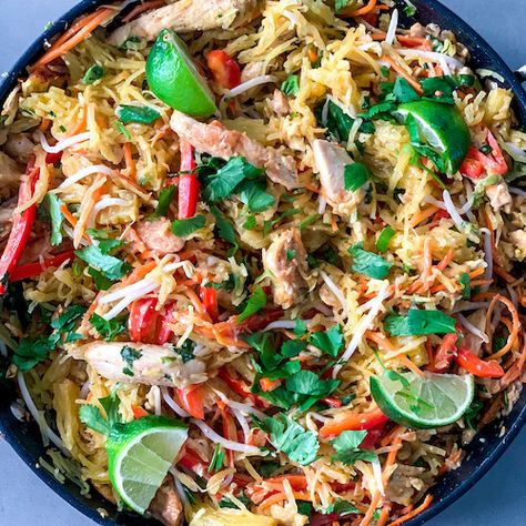 Whole30 Spaghetti Squash, Spaghetti Squash Pad Thai, Plate Of Spaghetti, Pad Thai Sauce, Thai Recipe, Pad Thai Recipe, Whole 30 Diet, Small Food Processor, Chicken Pasta Recipes