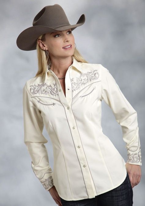 Roper® Womens Cream Platinum Swirl Embroidered LS Snap Western Shirt Western Shirts For Women, Diy Western, Western Show Shirts, Western Style Shirt, Looks Country, Rodeo Outfits, Fabric Embroidery, Cowboys Shirt, Shirt Model