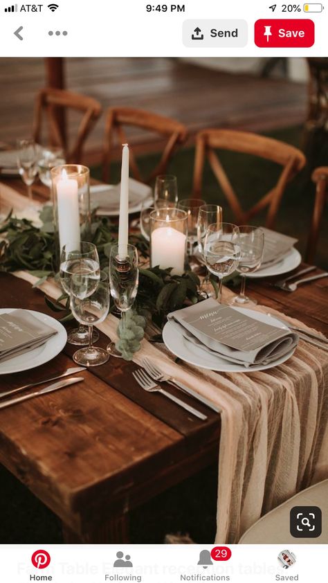 Rustic Earth Tone Wedding, Farmhouse Wedding Table, Farm Table Wedding, Wedding Candles Table, Reception Food, Wedding Reception Food, Reception Tables, Unique Wedding Flowers, Table Runners Wedding