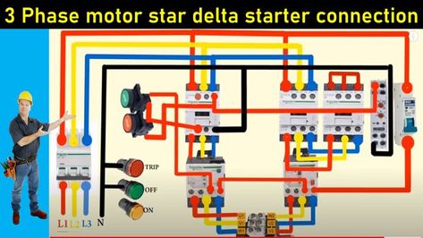 star delta connection 3 phase motor || star delta connection with timer Delta Connection, Electrical Wiring Diagram, Circuit Diagram, Electrical Wiring, Circuit, Stars