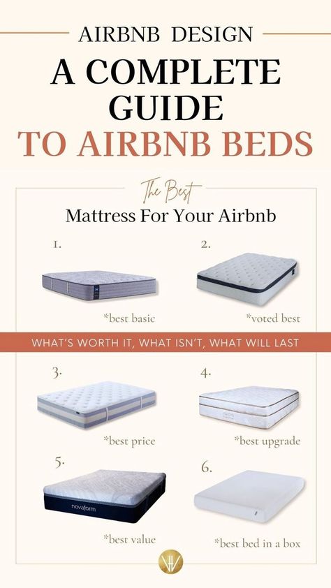 Beds are one of the most important things to get right in an Airbnb, but there are so many things to decide. Find everything you need to know about vacation rental beds in this post! From the best mattresses for vacation rentals to available bed sizes to tips on headboards and toppers, we're talking all things Airbnb beds. This guide for Airbnb hosts will help you choose the perfect bed for your vacation rental. Lake House Airbnb Decor, Lake House Airbnb, Airbnb Guest Rooms, Airbnb Bedroom, Airbnb Tips, Vacation Rental Host, Unique Vacation Rentals, Boho Beach House, Stylish Room Decor