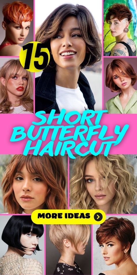 Looking for a versatile and trendy haircut? Consider the Butterfly Haircut for Medium Hair. This length offers the perfect balance between short and long, allowing for various styling options. The layered ends create a soft and feminine look, while the overall shape adds a touch of edginess. Whether you wear your medium-length butterfly haircut with bangs or opt for a sleek and polished style, this haircut will keep you looking fashionable and on-trend. Short Hair Butterfly Layers, Butterfly Layers Hair Short With Bangs, Short Hair Butterfly Cut With Bangs, Butterfly Layers Hair Medium Short, Butterfly Haircut Curly Hair Medium, Butterfly Medium Haircut, Butterfly Cut For Short Hair, Butterfly Lob Haircut, Short Butterfly Cut With Bangs