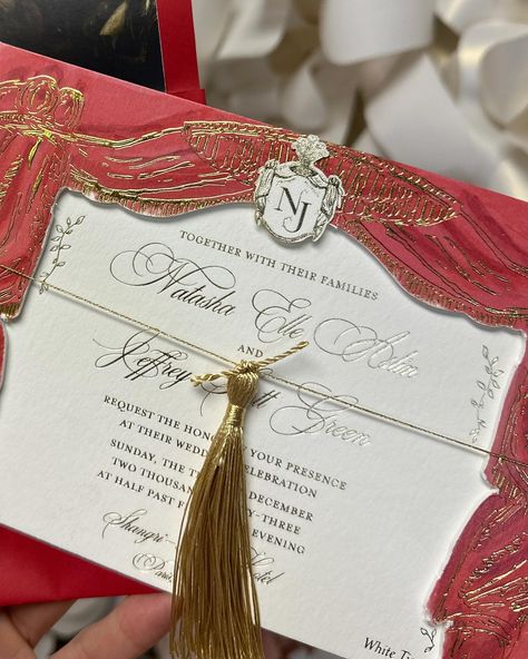 Natasha and Jeffrey’s wedding invitations in Paris. @shangrilaparis We were inspired by 3D red velvet curtains like their invitations were on “stage” #multidimensional Gold foil embossed the most high end type of print 🎁😍 Seeing ❤️ROUGE❤️ for this magical soirée in Paris for Natasha and Jeffrey. Guests were transported to Versailles for this most regal affair on performances from the Nutcraker’s ballet. #pariswedding #royalaffair #specialwedding #luxurywedding #weddingoftheyear #lavieest... Red Velvet Curtains, Stage Curtains, Box Wedding Invitations, Wedding Of The Year, Paris Wedding, Most High, Velvet Curtains, Wedding Boxes, Versailles