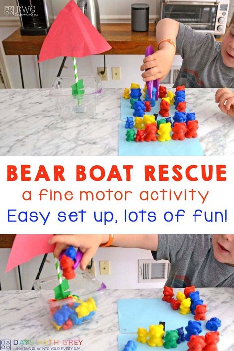 Bear Boat Rescue; Fine Motor Activity — Days With Grey Transportation Fine Motor Preschool, Boat Math Activities Preschool, Pirate Gross Motor Activities, Number Fine Motor Activities, Pirate Fine Motor Activities, Transportation Gross Motor Activities, Transportation Fine Motor Activities, Transportation Fine Motor, Preschool Transportation