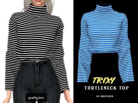 Trixy Turtleneck Top Sims Tops, Alpha Cc, Cc Clothes, Pelo Sims, The Sims 4 Packs, Sims 4 Game Mods, Sims 4 Gameplay, Sims 4 Teen, Sims 4 Dresses