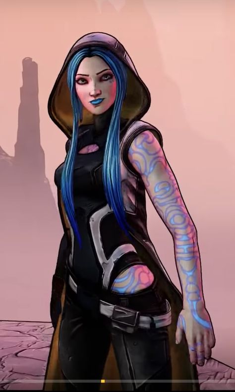 Maya the Siren in Borderlands 3 with Long Hair and Hood. Maya Borderlands Tattoo, Borderlands Siren Tattoo, Maya Borderlands, Lilith Borderlands, Borderlands Tattoo, Borderlands Cosplay, Siren Tattoo, Borderlands 1, Borderlands Series