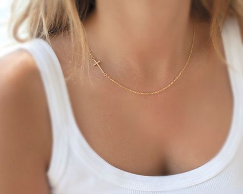 Minimalist Delicate Chain Cross Necklace, Gold Adjustable Minimalist Cross Necklace, Minimalist Crucifix Cross Necklace With Delicate Chain, Sideways Cross Necklace Silver, Dainty Cross Necklace, Cross Necklace Sideways, St Michael Pendant, Angel Wing Earrings, Sell Gold