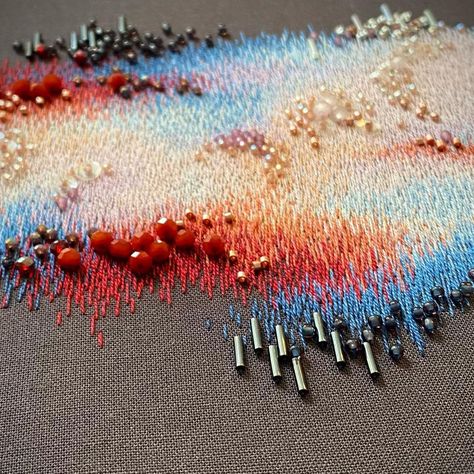 Abstract Bead Embroidery, Aquatic Embroidery, Beaded Embroidery Patterns, Abstract Embroidery Designs, Beads Embroidery Designs, Embroidery Runway, Ombre Embroidery, Artistic Embroidery, Wire Embroidery