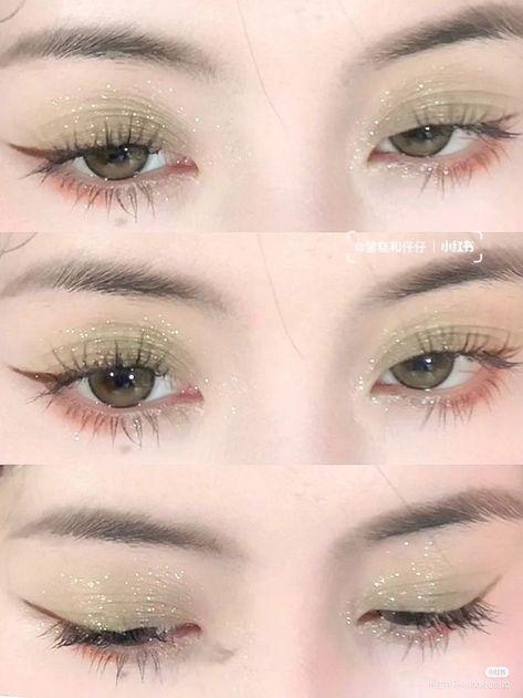 Green Soft Makeup Looks, Soft Green Eye Makeup, Soft Green Makeup Looks, Green Douyin Makeup, Soft Green Makeup, Makeup Verde, Green Makeup Tutorial, Hoco Makeup Looks, Pretty Eye Makeup