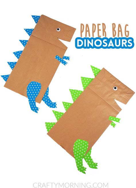 Paper Bag Dinosaur Craft (with Printable Template) - Crafty Morning Paper Bag Dinosaur, Dinosaur Crafts Preschool, Dino Craft, Dinosaur Puppet, Dinosaur Craft, Paper Dinosaur, Child Activities, Crafty Morning, Paper Bag Crafts