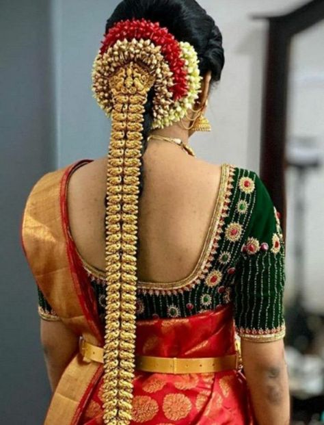 Indian Bridal Braid, South Indian Hairstyle, Bridal Braid, South Indian Wedding Hairstyles, Bridal Hair Decorations, Bridal Hairstyle Indian Wedding, Hair Style On Saree, Bridal Hairdo, Bridal Braids