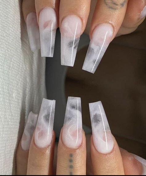 Clear Matte Nails, Clear Marble Nails, Milky White Marble Nails, Transparent Acrylic Nails, Lv Nails, Bored Jar, 2023 Nail, Poly Gel, Dream Prom