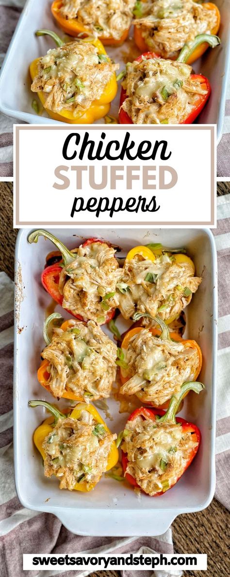 If you are looking for a satisfying low carb meal, these Chicken Stuffed Peppers are it. Halved bell peppers are stuffed with a delicious mixture of shredded chicken breast, cream cheese, cheddar cheese, scallions and salsa verde. Topped with more cheese and baked until tender, these stuffed peppers come together in no time at all. Chicken Breast Cream Cheese, Cheese Cheddar, Low Carb Meal, Chicken Stuffed, Losing 40 Pounds, Chicken Stuffed Peppers, Health Dinner Recipes, Low Carb Dinner, Chicken Dishes Recipes