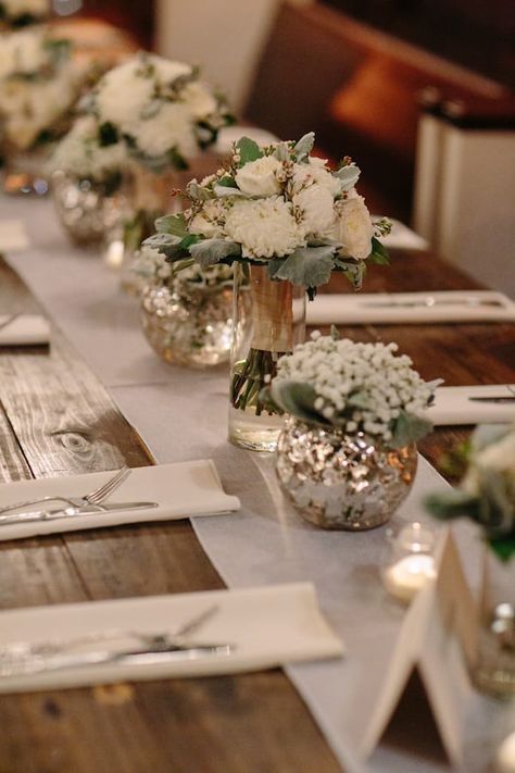 All-White Urban Chic Wedding at Houston Station | Enchanted Florist American Centerpieces, Silver Wedding Decor, Urban Chic Wedding, Silver Wedding Centerpieces, Reception Favors, Silver Vases, Beautiful Wedding Centerpiece, Enchanted Florist, Wedding Venue Houston