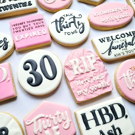 When you enter a new era. #birthdaybiscuits #birthdaycookiesdublin #birthdaycookies #30thbirthdaycookies #riptwenties #custombiscuits #customcookiesireland #cookies#cookiesdublin #dublincookies #decoratedsugarcookies 30th Birthday Cookies For Woman, 30th Birthday Cookies, 40th Birthday Party Themes, Birthday Biscuits, Birthday 30, Iced Biscuits, 30th Bday, Birthday Inspo, Baking Business