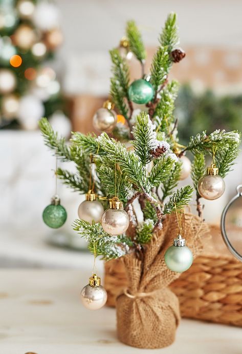 Enjoy a Pastel Christmas in the Kitchen Two Christmas Trees, Christmas Palette, Flocked Trees, Pastel Color Schemes, Pastel Christmas, Pretty Wreath, Aqua Beads, Small Christmas Trees, Wooden Christmas Trees