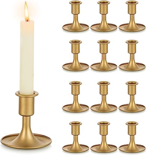 Gold Taper Candle Holders, Gold Taper Candles, Gold Candlestick Holders, Table Centerpiece Wedding, Candle Lit Wedding, Candlestick Centerpiece, Gold Candle Sticks, Gold Candle Holders, Centerpiece Wedding