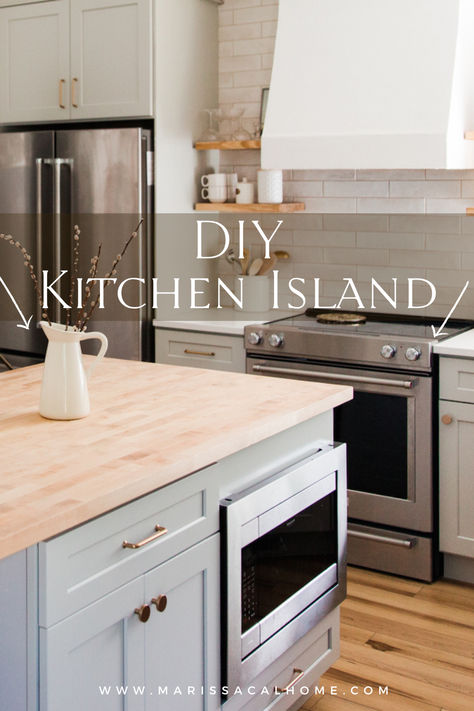 You can make your own kitchen island with RTA or stock cabinets!

If you are remodeling, you may find yourself wanting to add a kitchen island, and I’m here to tell you it doesn’t have to be expensive!

I’ll walk you through how I built my own kitchen island using ready to assemble cabinets and a $300 butcher block countertop. Make An Island From Cabinets, Make Your Own Kitchen Island, Kitchen Island Using Stock Cabinets, Diy Island Kitchen, Make Your Own Kitchen, Island With Drawers, Kitchen Island Hack, Butcher Block Countertops Kitchen, Butcher Block Countertop