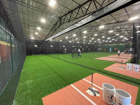 Indoor Fun in Rochester, MN Indoor Batting Cage Ideas, Baseball Facility, Sport Facility, Indoor Batting Cage, Indoor Soccer Field, Sports Training Facility, Indoor Climbing Gym, Sports Facility Architecture, Sports Facility