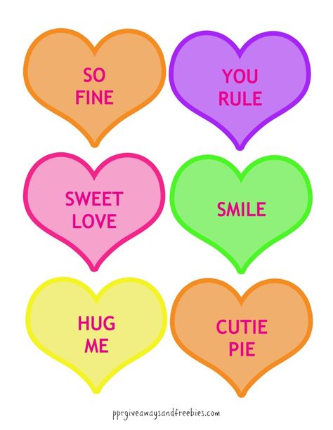 How many of us remember and ate those conversation hearts candy when we were little? They were a great way for having fun, sharing treats with friends or heaven forbid, offering one with a tell tale message to someone we liked. Kids can have some Valentine’s Day fun with this conversation hearts printable. Conversation Hearts Printable, Printable Conversation Hearts, Sweet Hearts Candy, Valentines Dance, Preschool Valentine, Hearts Printable, Conversation Hearts Candy, Funny Candy, Valentine Printables