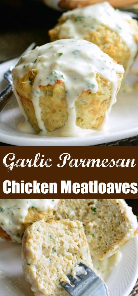 Individual Meatloaves, Mini Meatloaf, Mini Meatloaves, Chicken Meatloaf, Meatloaf Muffins, Creamy Parmesan Sauce, Parmesan Sauce, Creamy Parmesan, Garlic Parmesan Chicken