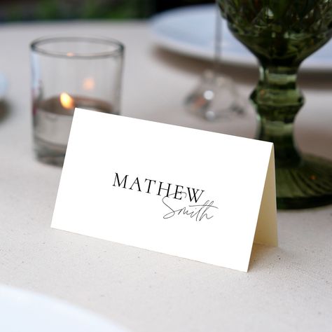 MINIMAL Wedding Place Cards Template, Editable Place Card, Black and White Wedding Place Card, Editable Wedding Table Name Card - Etsy Table Name Card Wedding, Name Table Cards Wedding, Wedding Table Decorations Name Cards, Tent Place Cards Wedding, Wedding Diy Name Cards, Folded Name Cards Wedding, Name Card Wedding Table, Names For Wedding Tables, Black And White Wedding Place Cards