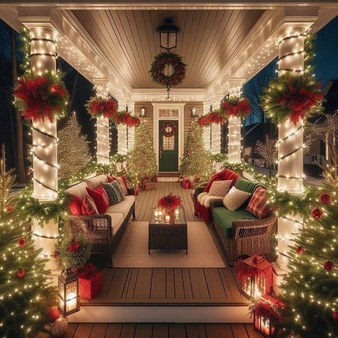 Christmas Dreaming, Cozy Christmas Decor, Creative Christmas Trees, Christmas Decor Inspiration, Christmas Themes Decorations, Christmas Porch Decor, Christmas Wonderland, Christmas Porch, Christmas Room