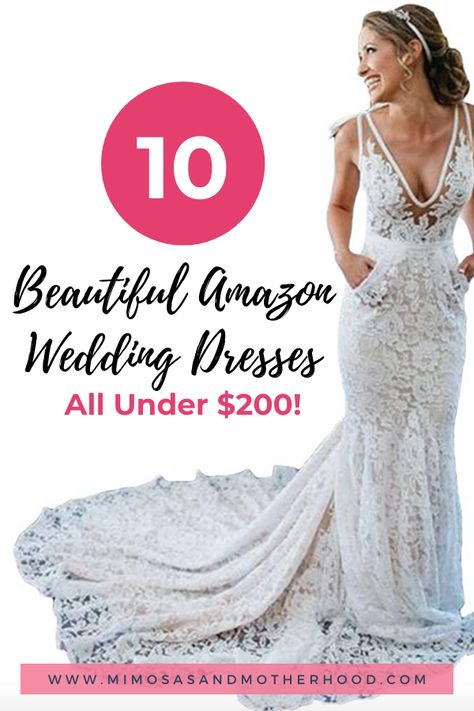 If you’re looking for a beautiful dress at a great price, and love the fast shipping and easy return policy of Amazon, an Amazon wedding dress might be a great option! Plus all of these are under $200! #weddingdress #amazonweddingdress #affordableweddingdresses Amazon Wedding Dress, Wedding Renewal Dress, Wedding Dresses Amazon, Wedding Dresses Canada, Wedding Dresses Under 500, Cheap Lace Wedding Dresses, Wedding Dresses Under 100, Amazon Wedding, Inexpensive Wedding Dresses