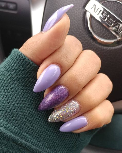 Lilac Nails Acrylic Lavender Almond, Purple Nails Speak Now, Taylor Swift Speak Now Era Nails, Purple Sparkling Nails, Taylor Swift Nail Art Speak Now, Speak Now Nail Design, Matte Purple Nails With Glitter, Lavender Haze Nails Taylor, Purple Taylor Swift Nails