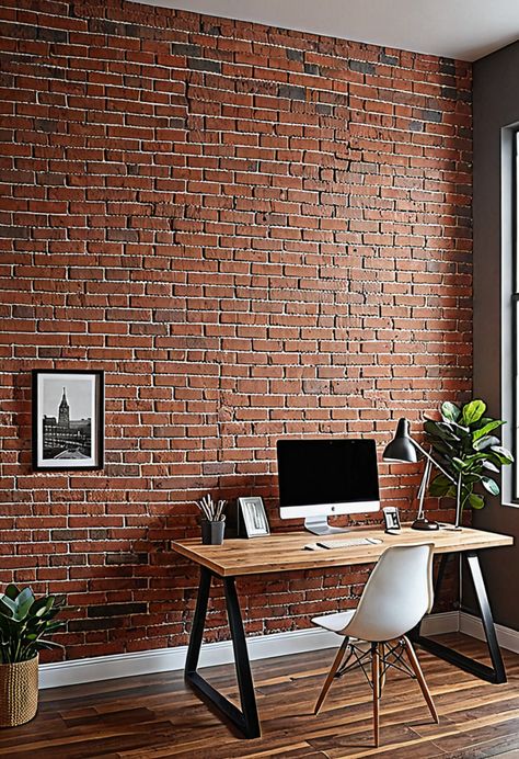 21 Brick Accent Walls Ideas for Your Home » HomeDecorFull Brick Wall Office, Accent Walls Ideas, Brick Accent Walls, Walls Ideas, Wall Office, Accent Walls, Brick Wall, Kitchen Room, Office Space