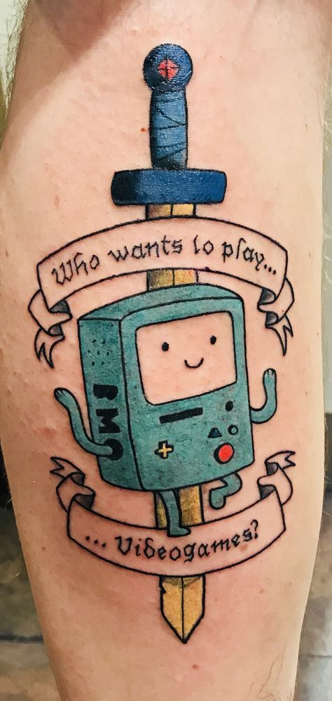 Bmo Tattoo, Edgy Kid, Disney Animation Art, Adventure Time Tattoo, Thigh Tat, Children Sketch, Badass Tattoos, Elegant Tattoos, Star Tattoos