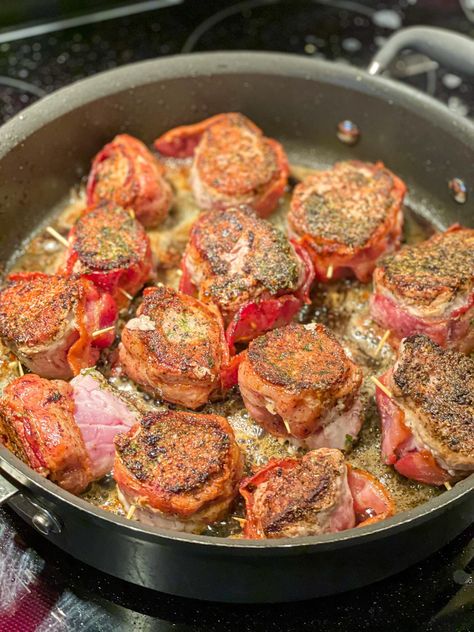 Bacon-Wrapped Pork Medallions - Charlotte Shares Bacon Wrapped Pork Medallion Recipes, Bacon Wrapped Pork Tenderloin Medallions, Bacon Wrapped Pork Medallions, Pork Medallion Recipes, Bacon Wrapped Pork Loin, Pork Tenderloin Medallions, Pork Kebabs, Bacon Wrapped Pork Tenderloin, Bbq Pork Chops