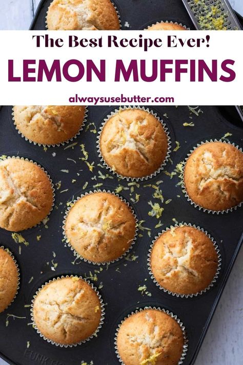 These lemony Lemon Muffins are light and super moist, with lots of delicious lemon flavor! This recipe is as easy as it gets and all done in just 30 minutes, for a breakfast, dessert or snack the whole family will love. Mini Lemon Muffins Recipes, Lemon Mini Muffins, Lemon Muffins Recipes, Lemon Muffins Healthy, Easy Lemon Bread, Lemon Muffin Recipes, Vanilla Muffins, Baklava Recipe, Lemon Bar