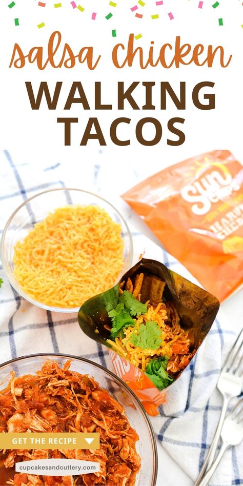 Walking Chicken Tacos, Walking Deserts, Walking Food Ideas, Summer Family Dinner Ideas, Walking Tacos In A Bag, Walking Recipes, Walking Meals, Walking Desserts, Tacos In A Bag