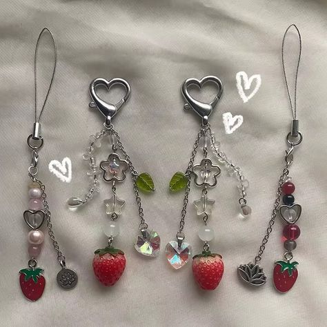 ADORABLE nana-inspired handmade cottagecore strawberry keychain phone charm - AliExpress 36 Cottagecore Strawberry, Strawberry Keychain, Keychain Phone, Aesthetic Accessories, Strawberry Charm, ดินปั้น Polymer Clay, Pola Gelang, Bead Charms Diy, Gelang Manik