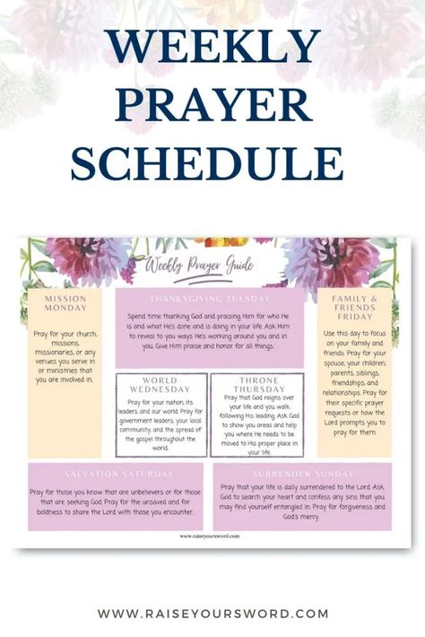 Prayer Board Ideas With Envelopes, Prayer Schedule Weekly, Weekly Prayer Schedule, Prayer List Ideas, Prayer List Template, Prayer Schedule, Prayer Prompts, Pro Organizer, Prayer Of Praise