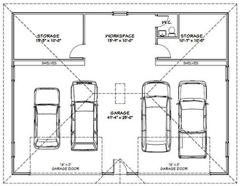 Standard Garage Size: Dimensions For 1, 2, 3, and 4 Cars (Photos) Parking Plan, Garage Plans With Loft, Pole Barn Garage, 4 Car Garage, Rv Garage, Tandem Garage, Garage Apartment Plans, Garage Style, Garage Dimensions