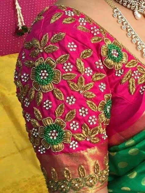 Hand Wark Blause Design, Pink Blouse Designs, Latest Bridal Blouse Designs, Sari Design, Saree Bollywood, Wedding Saree Blouse Designs, Maggam Works, Cutwork Blouse Designs, Blouse Design Images