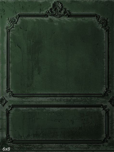 Antique Dark Green Panel Photography Backdrop - An elegant photography backdrop featuring distressed dark green panels with intricate black moldings Dark Green Antique Wallpaper, Dark Green Velvet Wallpaper, Vintage Green Aesthetic Dark, Dark Green Paneled Walls, Dark Emerald Green Office, Black Dark Green Aesthetic, Victorian Wall Panel, Elegant Wall Paneling, Dark Green Wall Paint Colors