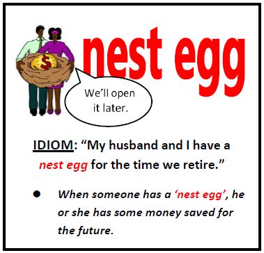 English Idioms - nest egg Esl Flashcards, Idioms English, English Sentence, Idiomatic Expressions, Better English, English Phrases Idioms, Business English, Essay Writing Skills, Conversational English