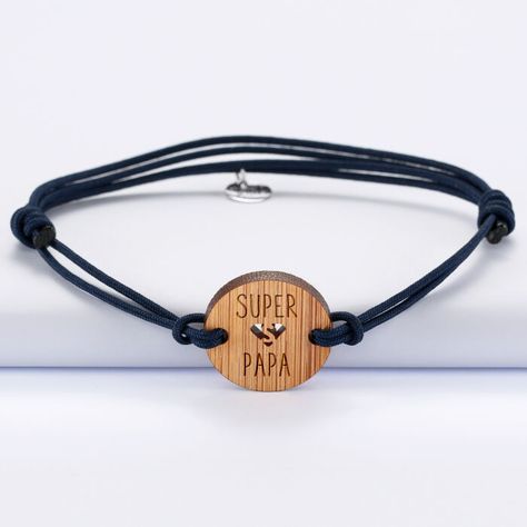 Gents Bracelet, Mens Bracelet Personalized, Super Papa, Disc Bracelet, Wooden Bracelet, Engraved Bracelet, Sliding Knot, Cord Bracelets, Initial Charm